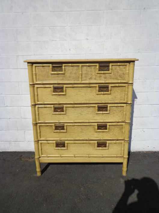 Tall Dresser Lingerie Chest Vintage Faux Bamboo Chest Chinese Chippendale Chinoiserie Bedroom Storage Boho Chic Regency Custom Paint Avail By