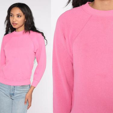 Pink Crewneck Sweatshirt 80s Sweatshirt Raglan Sleeve Plain Long Sleeve Shirt Slouchy 1980s Vintage Sweat Shirt Extra Small XS 