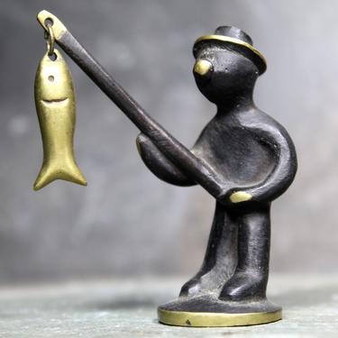 RARE! Walter Bosse Fisherman Brass Figurine - Marked AUSTRIA BALLER - Circa 1950s/1960s | Free Shipping 