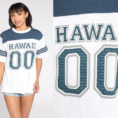 2000 Hawaii Shirt Ringer Tee 00s Shirt Number Tshirt Vintage Y2K Shirt Football T Shirt Graphic retro Tshirt White Blue Medium 