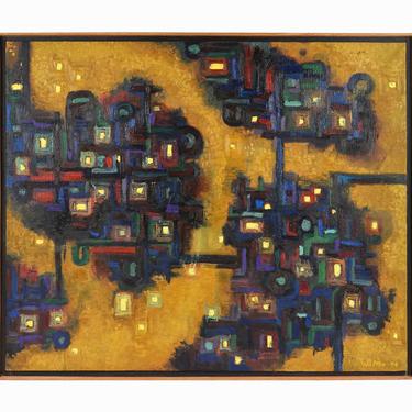 1974 Walter Myers Abstract Oil Painting on Canvas Mid Century Modern 