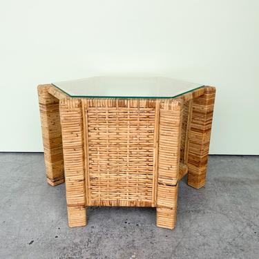 Island Style Rattan Wrapped Hex End Table