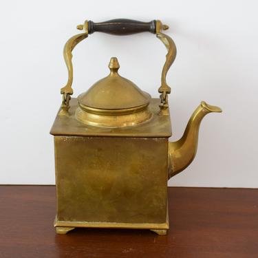 Vintage Brass Square Tea Kettle 
