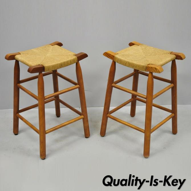 Pair Of 24 Mission Arts Crafts Shaker Style Rush Seat Counter Bar Stools From Vintage Philly Furniture Of Philadelphia Attic