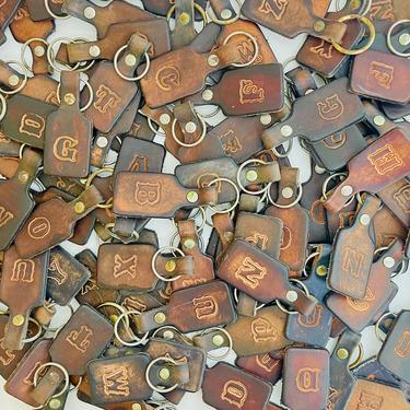 Vintage 1970s Retro Hippie Groovy Tool Stamped Leather Car Key Chain Ring Initials Letters 