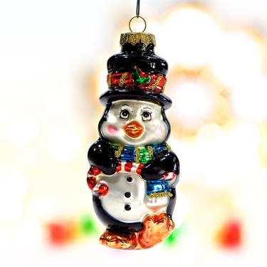 VINTAGE: Penguin Glass Ornament - Blown Figural Glass Ornament - Hand Painted Ornament - SKU 00017154 