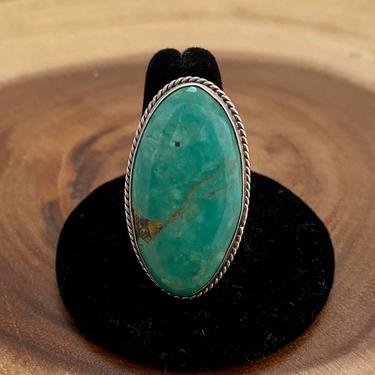 GO GREEN Navajo Silver and Turquoise Ring | Large Statement Ring | Native American Southwestern Style Jewelry | Size 10 