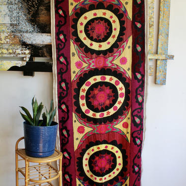 Bohemian Middle Eastern, Moroccan, Indian Colorful Woven Wall Hanging, Boho Tapestry, Pom Pom Fringe, Tropical, Exotic, Hippie 