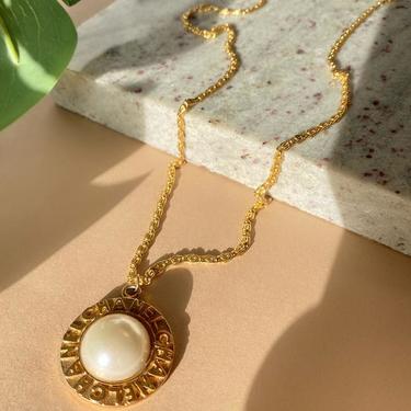 80s &quot;Chanel&quot; Gold Pearl Logo Necklace