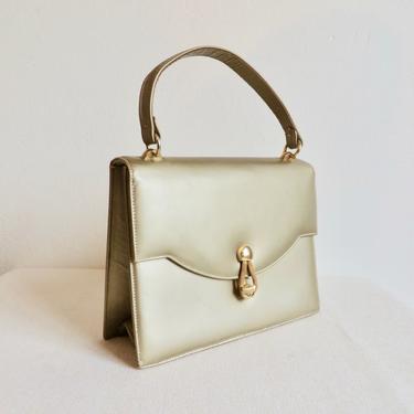 Vintage 1960's Flaxen Gold Leather Structured Purse Top Handle Gold Clasp Hardware Mod Retro 60's Handbags Andrew Geller 