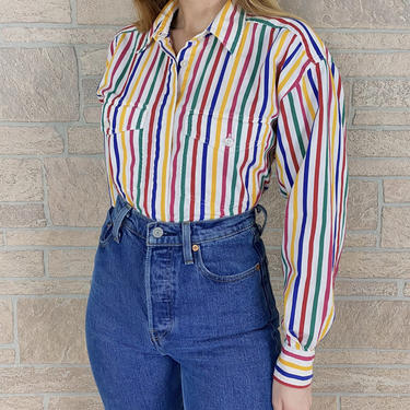 90's Rainbow Striped Oxford Button Up Shirt 