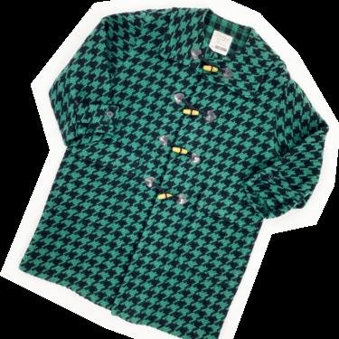 Moschino 90s green houndstooth toggle coat