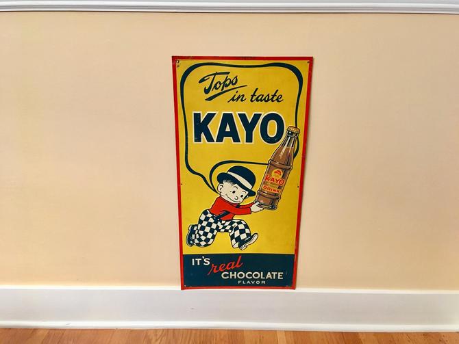 USA 看板　アンティーク KAYOチョコレート Kayo Chocolate Drink Sign: Vintage 1930's Embossed Tin Litho