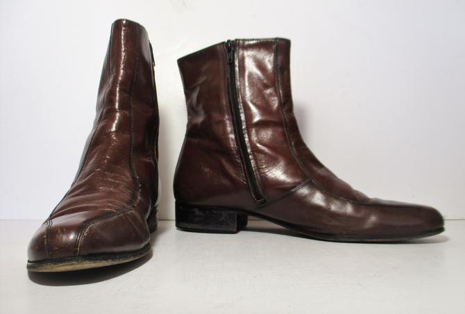 VTG 70s Roebucks Leather Side Zip Western Square Toe Ankle Boots Mens size  10 B