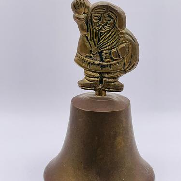 Vintage Christmas Solid Brass Etched Santa Ringing Bell 4.25&quot; Tall 