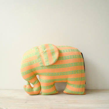 Vintage Stuffed Elephant Toy, Soft Sculpture Animal, Handmade Elephant Pillow 