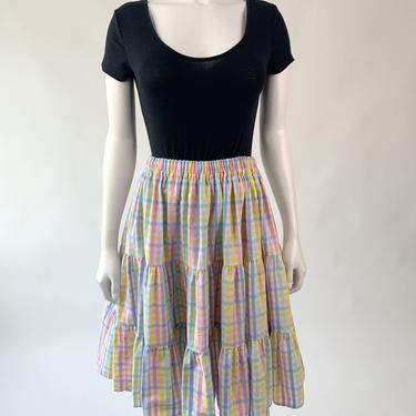 1980's Pastel Gingham Seersucker Square Dance Skirt