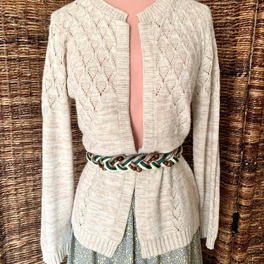 Vintage Cardigan Sweater, Open Weave, Pockets, Button Down 