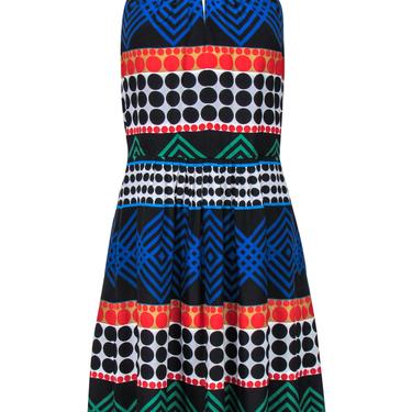 Trina Turk - Black &amp; Multicolor Polka Dot &amp; Geometric Print Fit &amp; Flare Dress Sz 8
