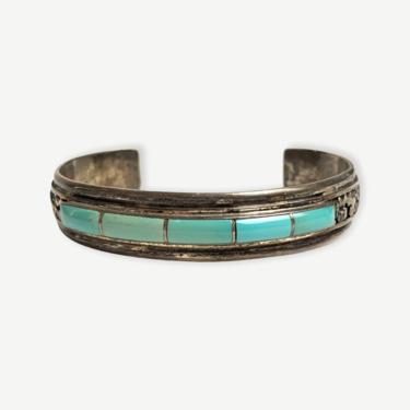 Vintage Signed NAVAJO Sterling Silver & Turquoise Bracelet / Cuff ~ Artisan ~ 