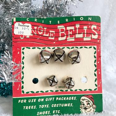 Vintage Christmas Jingle Bells on Card | 60s Santa Holiday Gift Wrap Embellishments by blindcatvintage