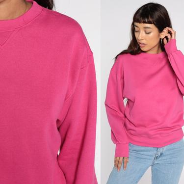 Hot Pink Sweatshirt Crewneck Sweatshirt 80s Plain Long Sleeve Shirt Crewneck Sweatshirt Slouchy Vintage 1980s Sweat Shirt Medium 