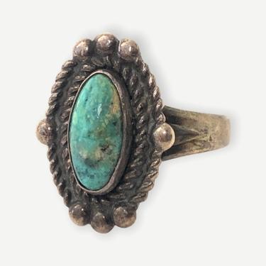 Vintage BELL TRADING Sterling Silver &amp; Turquoise NAVAJO Ring ~ size 6.75 ~ Native American ~ Antique ~ Old Pawn ~ 