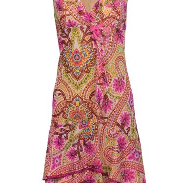Cynthia Cynthia Steffe - Pink & Multicolor Bohemian Print Dress w/ Floral Applique Sz S