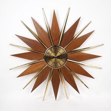 Phinney Walker Wood and Brass Starburst Wall Clock