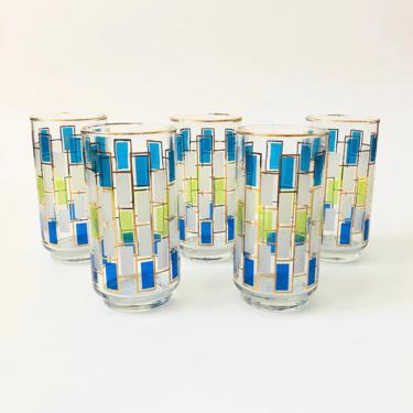 Mid Century Blue and Green Tumblers / Set of 5 