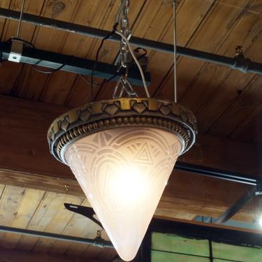 Art Deco Hanging Light w Decorative Conical Shade