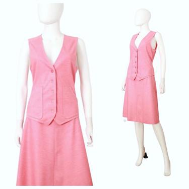 1970s Pink Western Vest &amp; Skirt Set - 1970s Pink Western Outfit - Vintage Western Wear - 70s Western Wear - Pink Western Skirt | Size Medium 