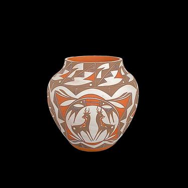 Vintage Native American Hand Made and Painted Folk Pottery New Mexico Acoma Pueblo by Louise Amos 