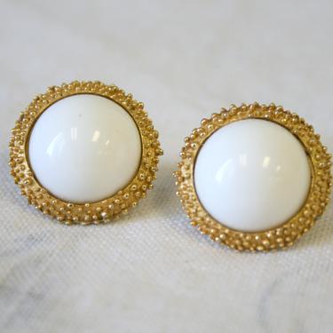 1960s Trifari White and Gold Clip Earrings 