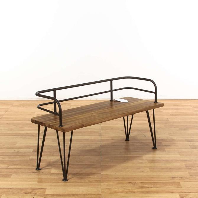 Contemporary Teak Bench W Metal Hairpin Legs Back From Loveseat