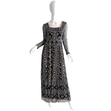 Malcolm Starr Sequin Dress / 1960s Couture Evening Gown Small 