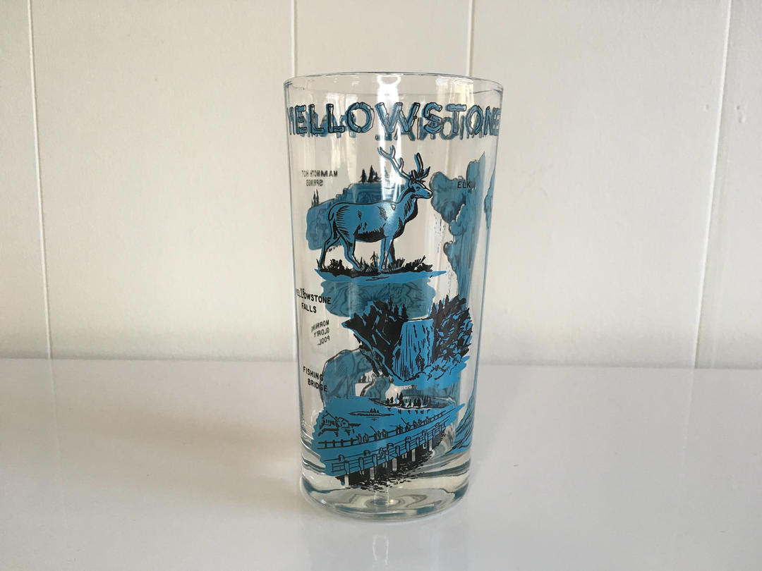 Vintage Yellowstone National Park Glass MidCentury Bar Cart Glassware Mad Check Engine