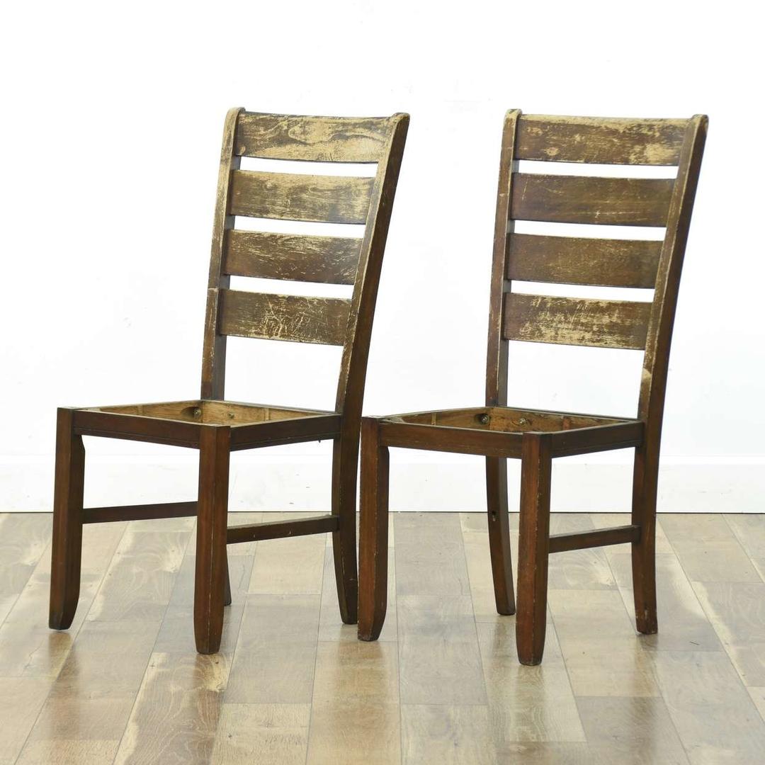 Pair Rustic Farmhouse Slat Back Dining Chairs Loveseat (San Diego