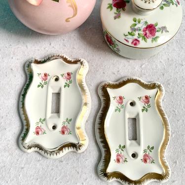 Sweet Roses Porcelain Switch Plates (2), Girly Granny Chic, Shabby & Chic, Vintage Mid Century Hollywood Regency 