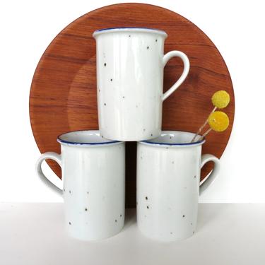 Set of 3 Dansk Blue Mist Tall Mugs, Vintage Oversized Dansk Speckled Blue Coffee Cups By Niels Refsgaard From Denmark 