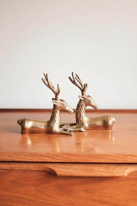 Vintage Sitting Brass Deer Stag Figurine Statue Hollywood