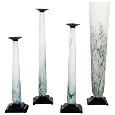 Mid Century Modern Set of 3 Seguso Vetri D'Arte Glass Candlesticks Vase Signed 