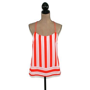 Orange White Stripe Spaghetti Strap Top Small, Chiffon Tank Blouse, Sleeveless Summer Clothes Women, Vintage Clothing Banana Republic Size 6 