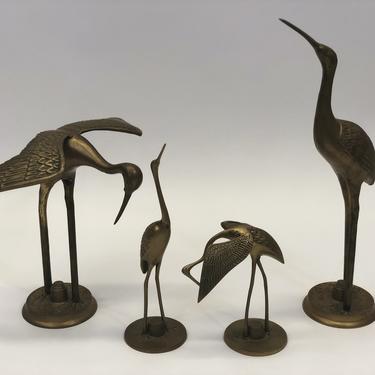Brass Crane Vintage Figurines | Mid-Century Modern | 60s-70s | Set of 4
