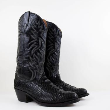 Vintage Black Leather Western Snakeskin Boot size 8 US MENS or 10 US Women's 