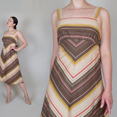 1970's Chevron Stripe Dress | 70s Striped Sun Dress 