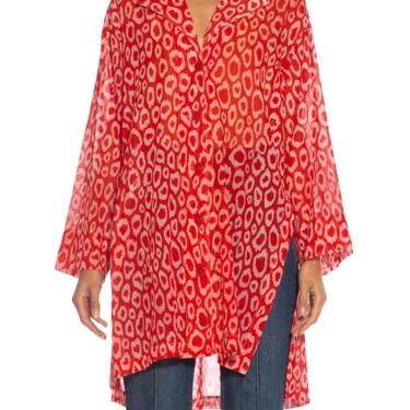 1980S Patrick Kelly Red Leopard Print Cotton Oversized Blouse 