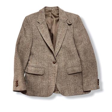 Vintage Women's HARRIS TWEED Wool Jacket ~ size S ~ Herringbone ~  Blazer / Sport Coat ~ Chinstrap 