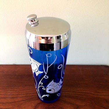 Vintage 1940s Hazel Atlas Cobalt Blue Glass Angel Fish Cocktail Shaker 