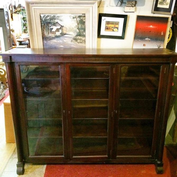 Antique Mahogany Empire Glass Front Cabinet Circa Turn Of The